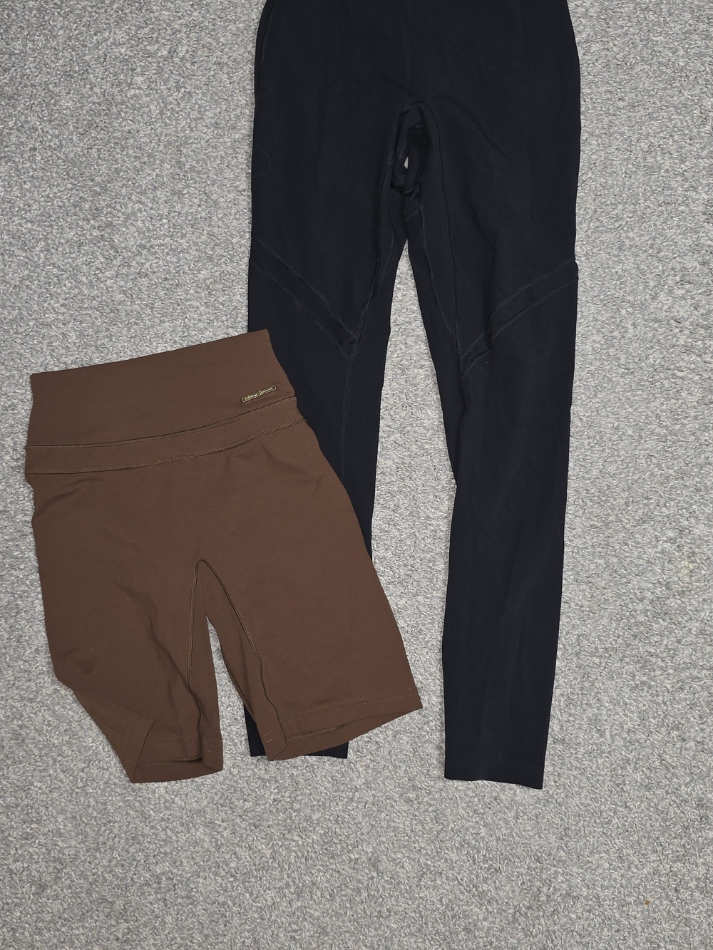 GYMSHARK Black Full-Length Leggings + Brown Biker Shorts Set